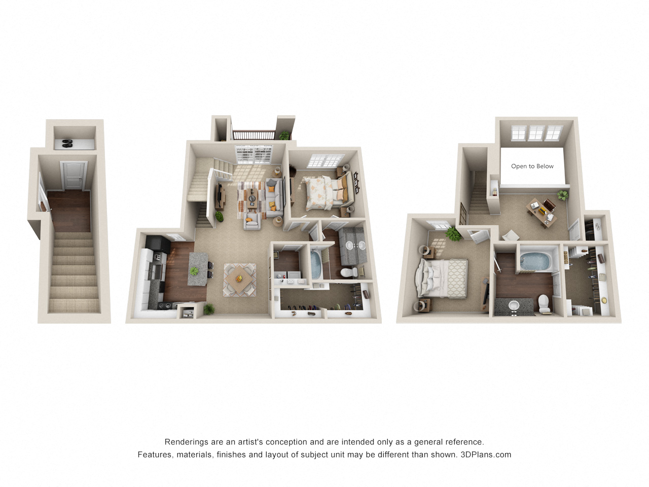 Floor plan for 2 beds, 2 baths, 1390 sqft